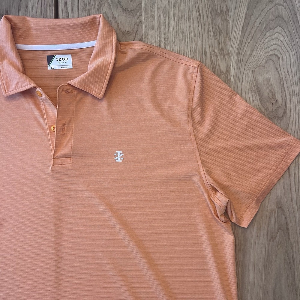 IZOD Men's Performance Golf Shirt Quick Dry Striped Cantalope Polo XL